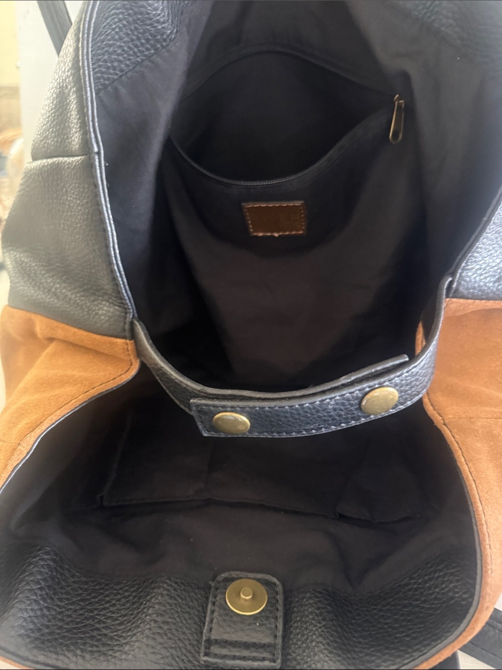 Canyon River Blues Cognac brown black accent tote bag faux suede leather - Picture 12 of 16